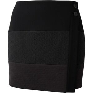 Cabi Wrap Asymmetrical Mini Skirt Women Small Black Mixed Texture Quilted Style